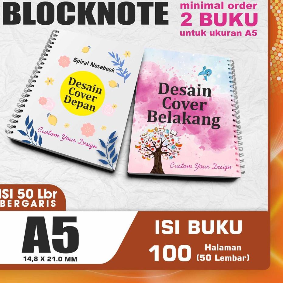 

➙ Blocknote A5 Spiral BERGARIS / Notebook A5 / Notes A5 Custom - Isi 100 halaman - Cover Depan Belakang ユ