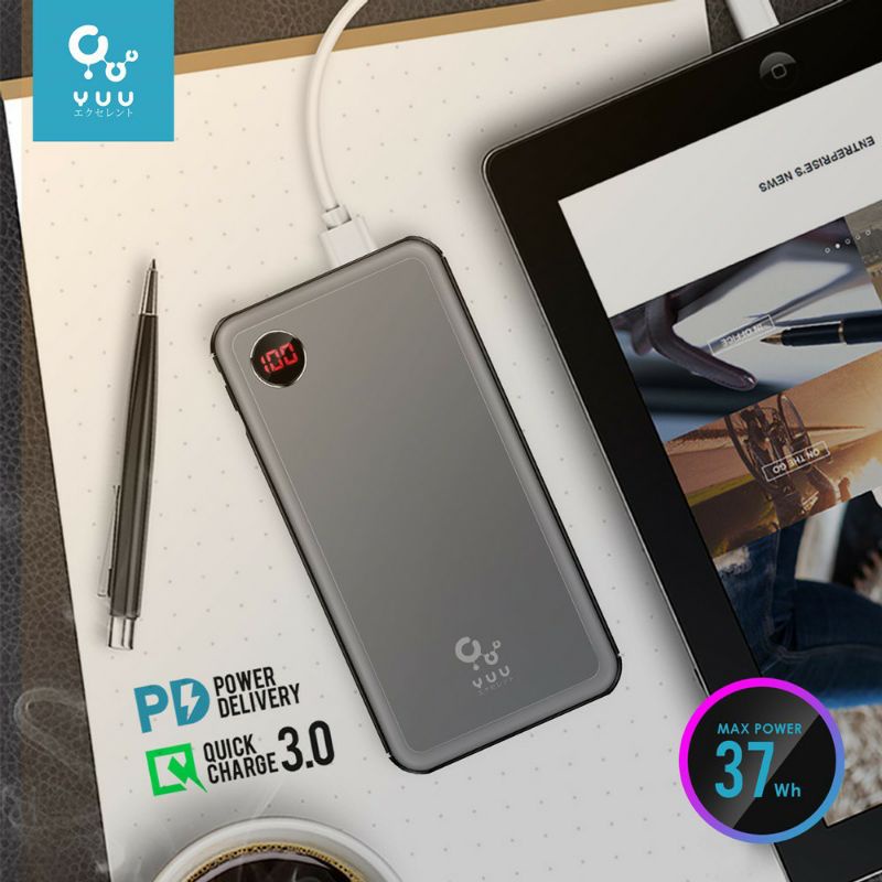 POWERBANK YUU SUPER SLIM 10000MAH LED DISPLAY QC3.0 STEEL CASE