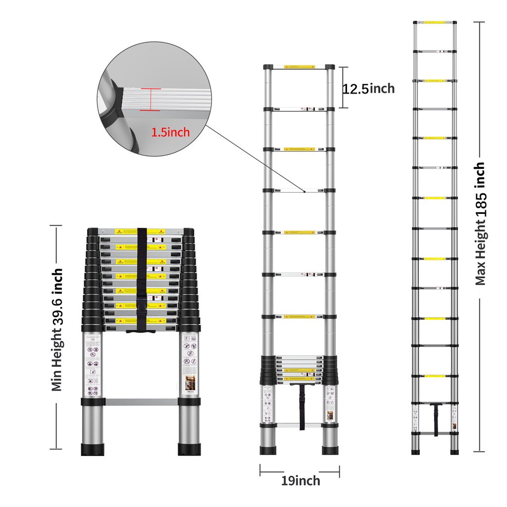 IXCE Tangga teleskopik 4.7m 15 Steps bahan paduan aluminium berkualitas tinggi tidak berkarat, telescopic teleskop Harga grosir bisa nego