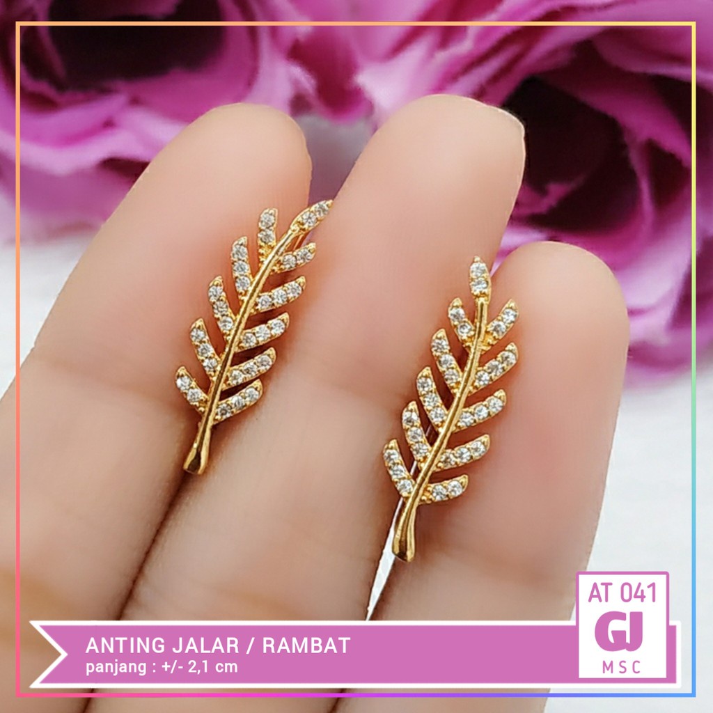 anting xuping anting dewasa jalar daun permata lapis emas gold AT 041