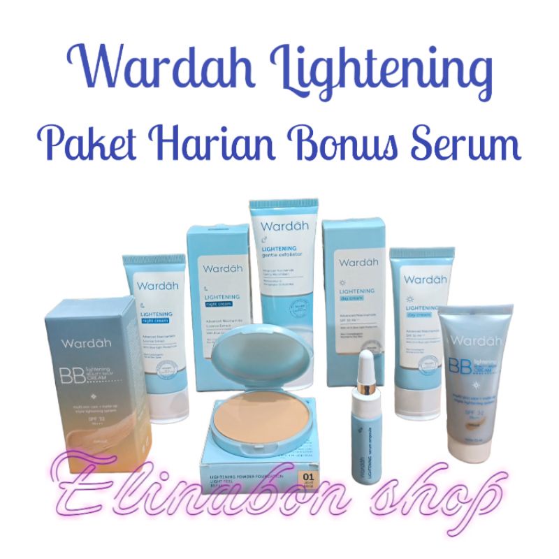 Paket kosmetik Wardah lightening harian bonus serum(kemasan baru)