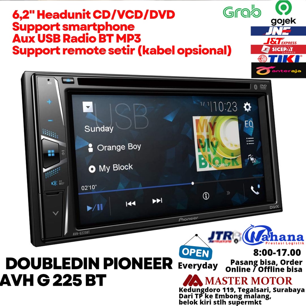 Doubledin Pioneer AVH G 225 BT 6.2 inch Dvd Mp3 Radio BT support setir Pioner 225BT 2din Headunit Au