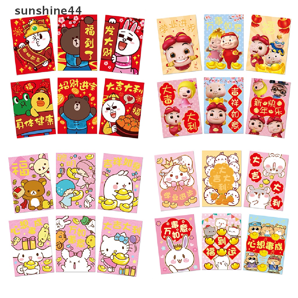 Sunshine 2 Pak / 12pcs Amplop Merah Gambar Kartun Harimau Untuk Tahun Baru Imlek Anak
