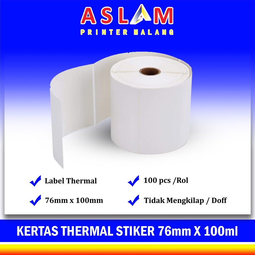 

KERTAS STICKER THERMAL 80MM X 100MM ( 76mm x 100mm ) 100 Lembar