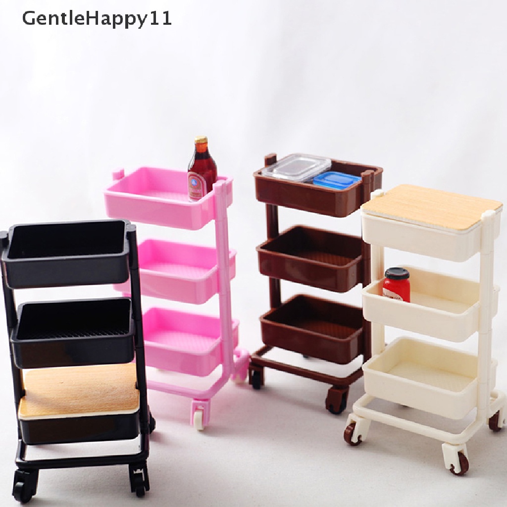 Gentlehappy 1: 12rumah Boneka Troli Keranjang Makan Dg Roda Penyimpanan Rak Furniture Decor Mainan id