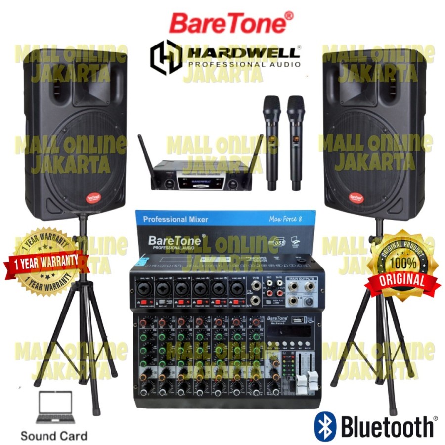Paket Speaker aktif Baretone 15 inch 1530pro mixer baretone 8 channel