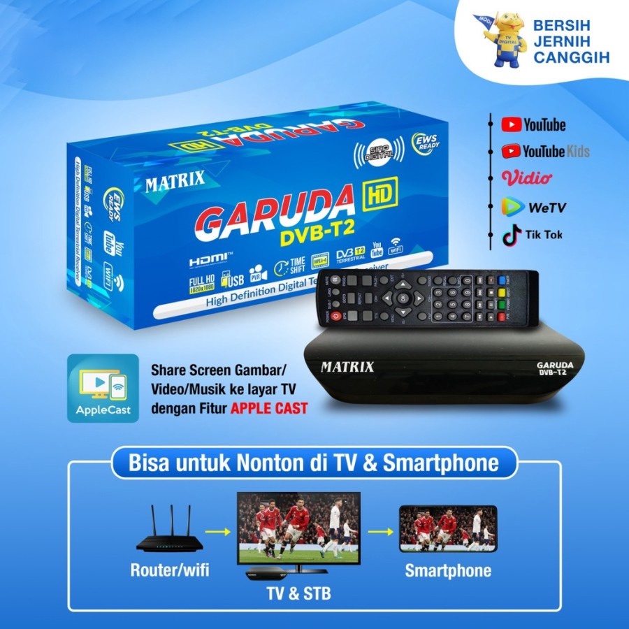 Set Top Box Matrix Garuda DVBT2 STB Antena TV Digital Wifi Biru