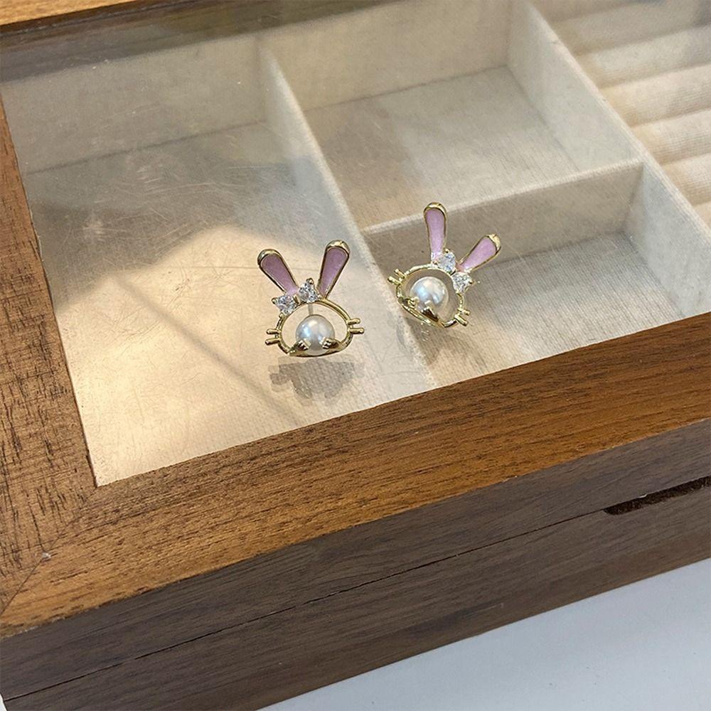 Mxbeauty Anting Wanita Elegan Manis Kartun Mutiara Desain Niche Perhiasan Fashion Kelinci Zirkon Gaya Korea Earrings