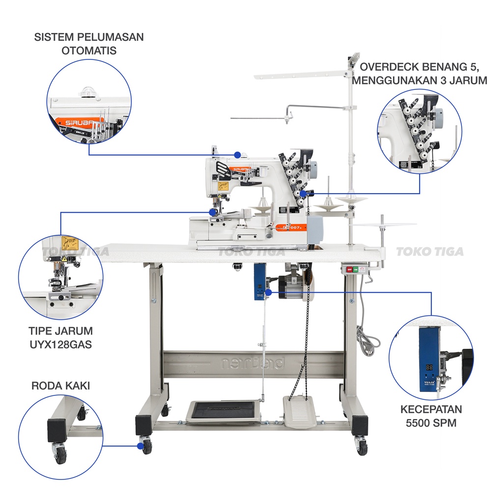 Mesin Jahit Kam Kaos SIRUBA F007K/FH / Overdeck Bis Corong Industrial