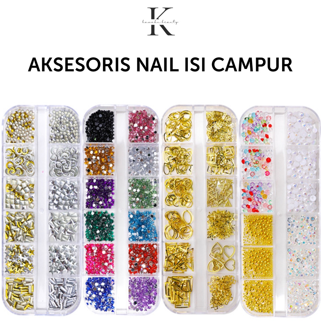 Hiasan Nail Arts Aksesoris Box isi 12 Bahan Metal silver gold /DIY decoration Accesories / Dekorasi bentuk bulan bintang ring