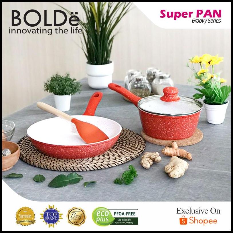 Bolde Panci Dengan Tutup Kaca + Wajan + Spatula Nilon / Super Pan With Glass Lid + Wok + Nylon Spatula 18 Cm + 26 Cm