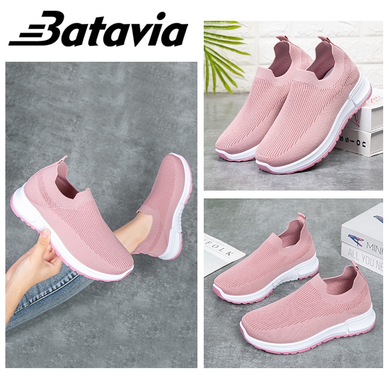 （COD）Batavia Baru Sepatu Wanita Sneakers Bernapas Tipis Kasual Mesh Rajutan Sepatu Wanita Sepatu Lari D09 A121