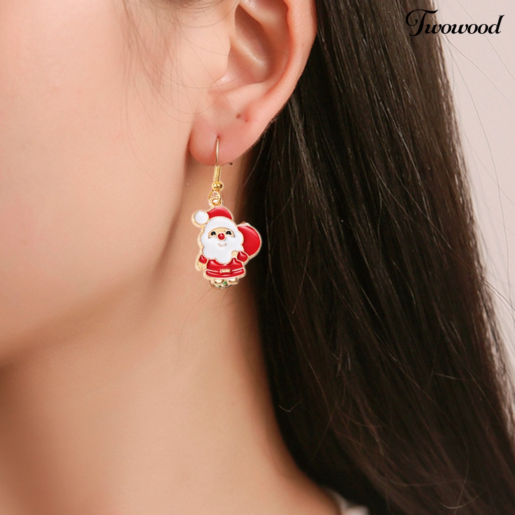 1 Pasang Anting Menjuntai Desain Pohon Natal Snowman Santa Claus