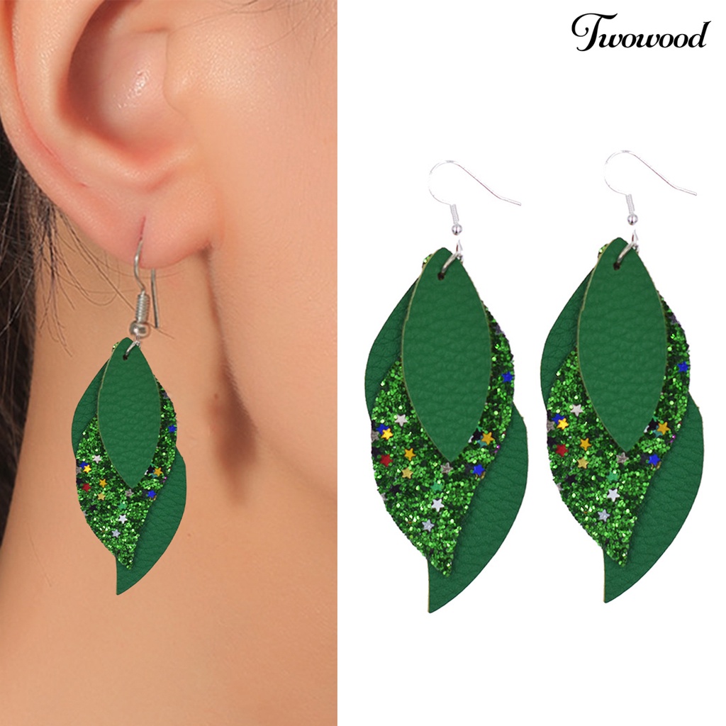 1 Pasang Anting Kait Juntai Bentuk Daun Multi Layer