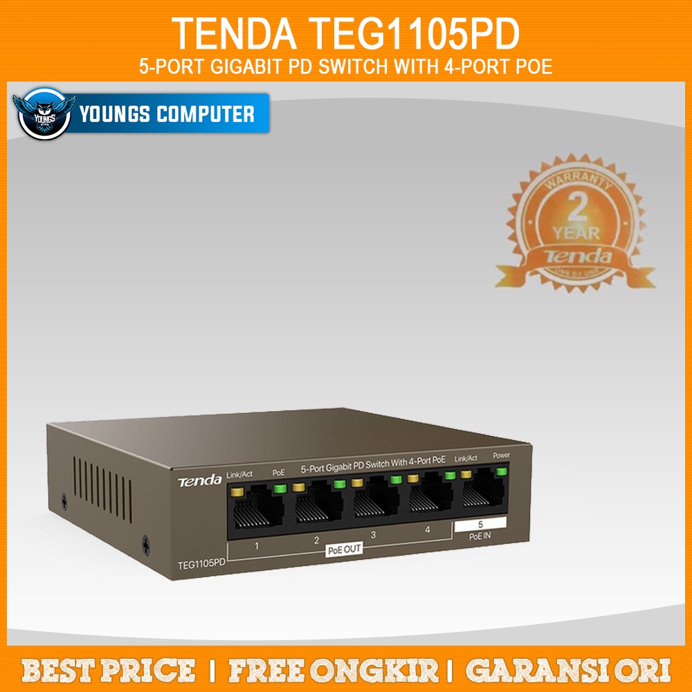 TENDA TEG1105PD 5-Port Gigabit PD Switch With 4-Port PoE