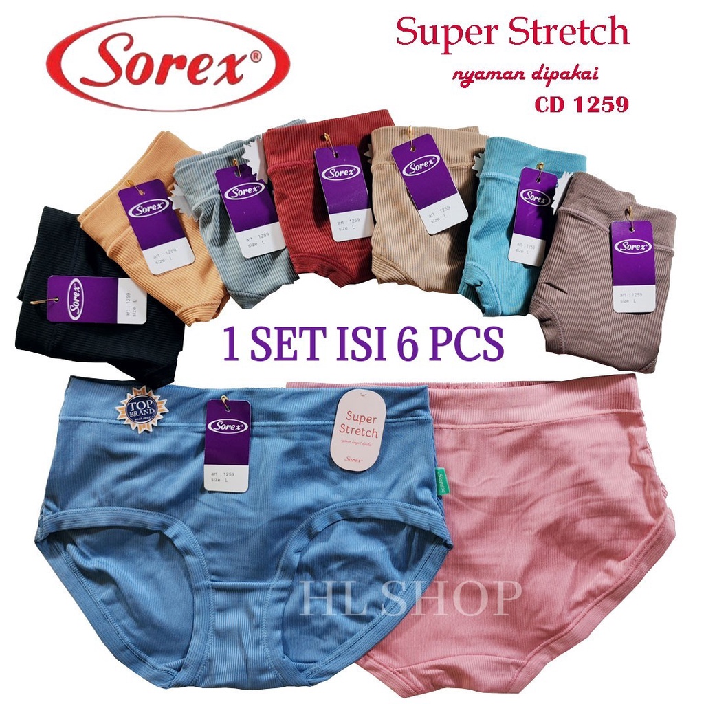 6 PCS / Setengah Lusin CD Sorex 1259 Celana Dalam Wanita Super Stretch Midi