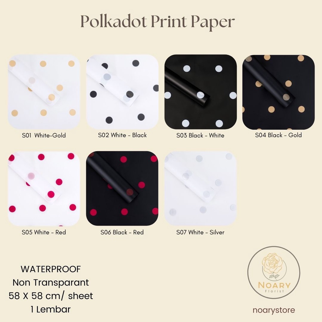 Polkadot Print Paper Kertas Bunga Wrapping Cellophane Paperwrap Buket Bunga Bungkusan Bunga / Flower Wrapping / Cellophane / Wrap / Kertas Bunga / Kertas Kado / Flower Paper / Kertas Grosir / Kertas Import / Kertas Cellophane / Florist / Buket Bunga / Flo