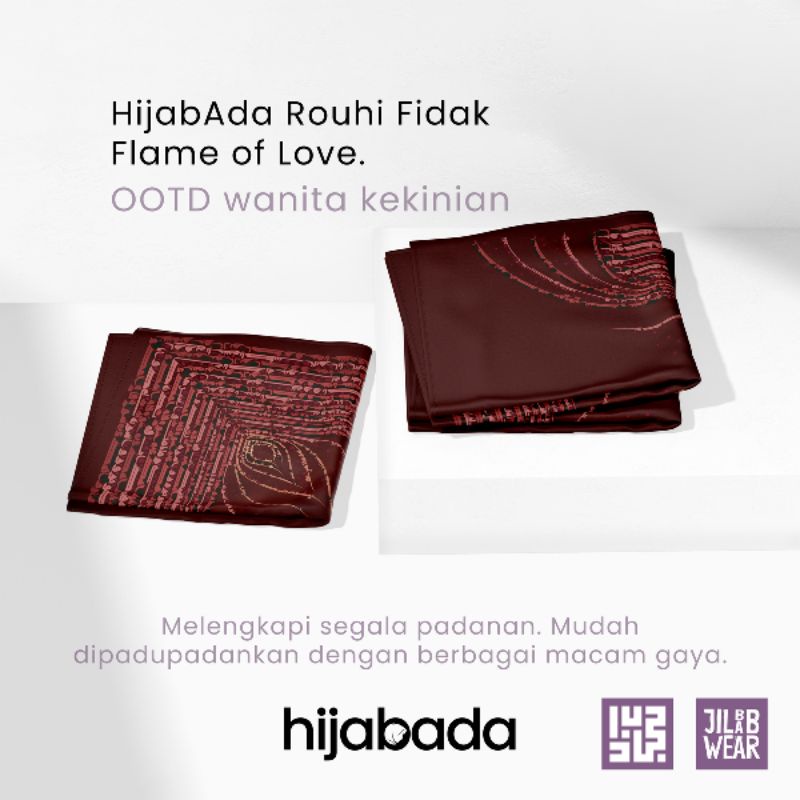 Hijabada Hijab Segiempat Ahmad Ya Nurul Huda Flame of Love Jilbab Santri Voal Motif Rouhifida Jilbab