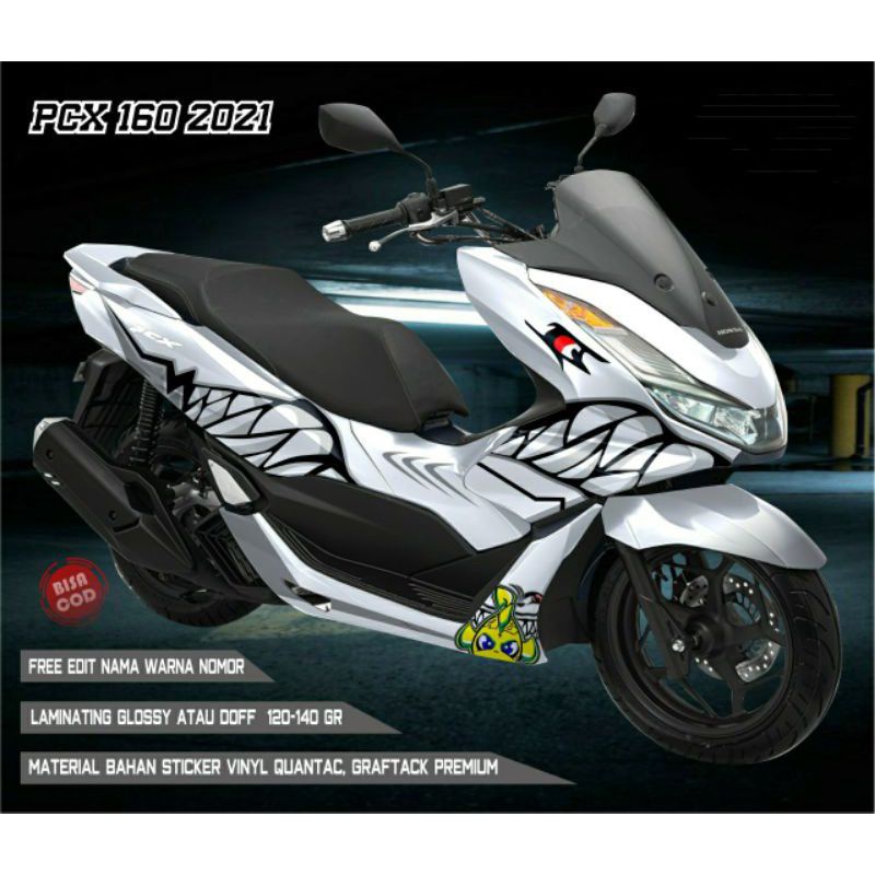 Decal stiker pcx 160 variasi white shark stiker fullbody