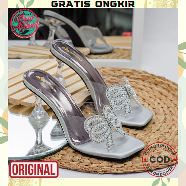 Sandal Mewah Elegan Wanita High Heels Heals Haihils Cewek Terbaru Pesta Kondangan Premium Hak Kaca H