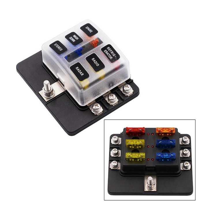 Glue 6 Way Blade Fuse Box Holder With Led Light Damp-Proof Block Marine