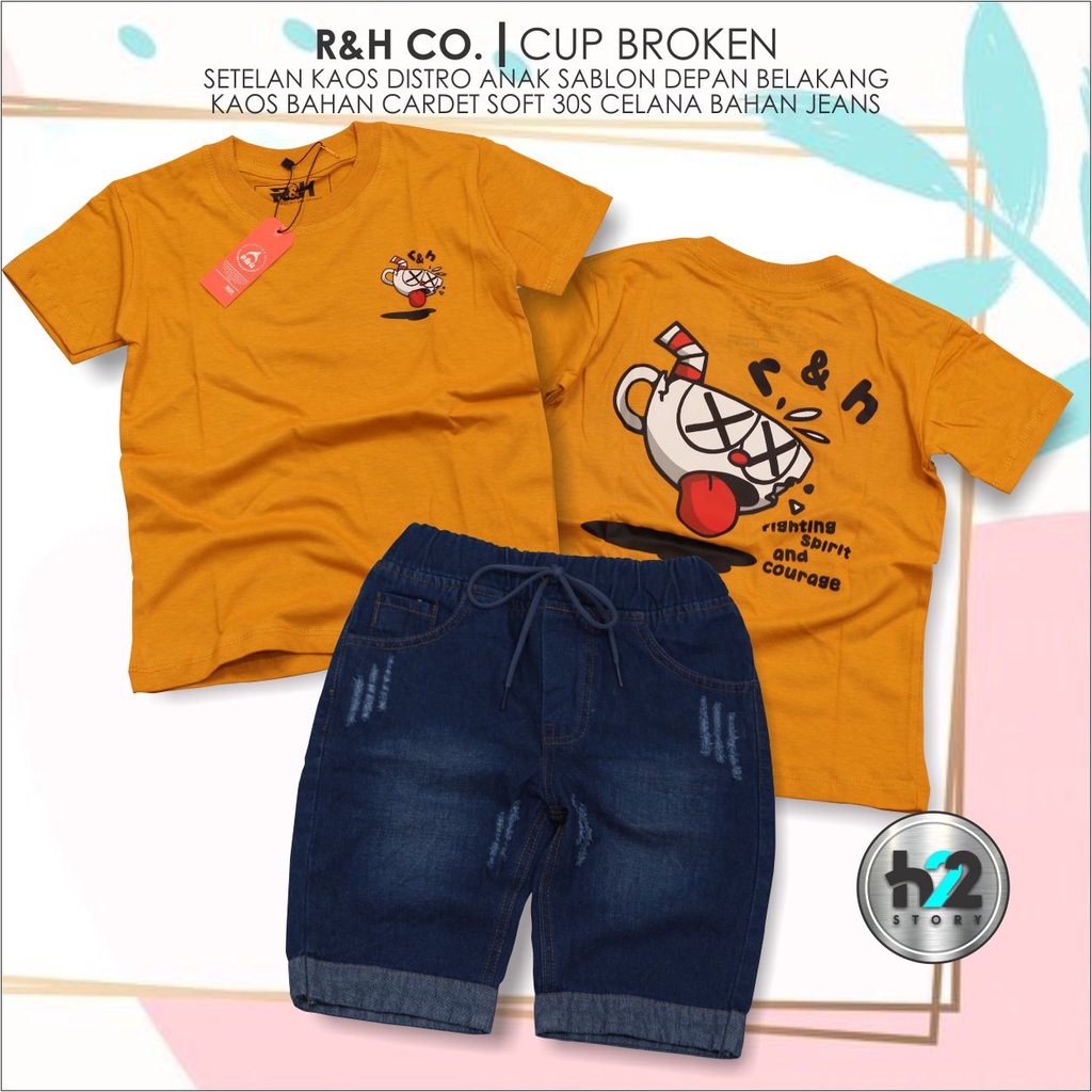 Setelan Anak Celana Jeans / Setelan Jeans Anak Laki Laki /  Setelan Kaos Distro Anak Celana Jeans Pendek Usia 3-12 Tahun / By H22Story