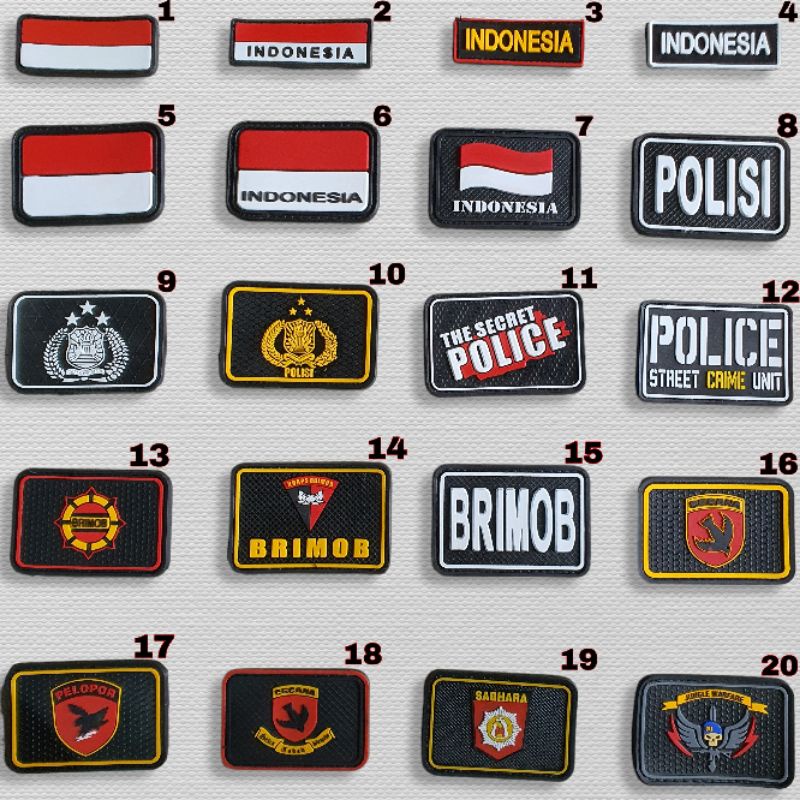 patch rubber logo polisi / police / polri / brimob / gegana / pelopor / tempelan emblem karet velcro