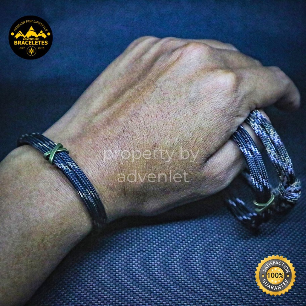 Gelang Handmade Tangan Tali Paracord 550lbs 4mm Spacer Logam Metal X Slider  Sleeve  Premium Couple Pria Wanita Adjustable