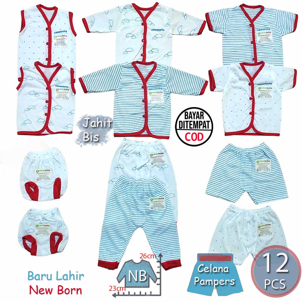 18 Pcs Baju Bayi Celana Bayi Setelan Bayi Baju Bayi Newborn Baju Bayi Baru Lahir Atasan Bayi Baju Bayi Kado Murah Baju Bayi Lucu Baju Bayi Seri Merah Biru Ekonomis Gift Set Red Blue Monochrome