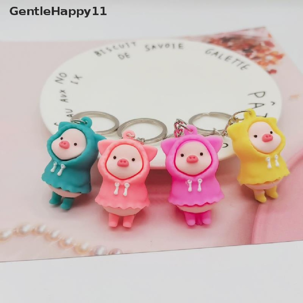 Gentlehappy Kartun Lucu Jas Hujan Piggy Doll Gantungan Kunci Memegang Susu Babi Kunci Cincin Tas Liontin id