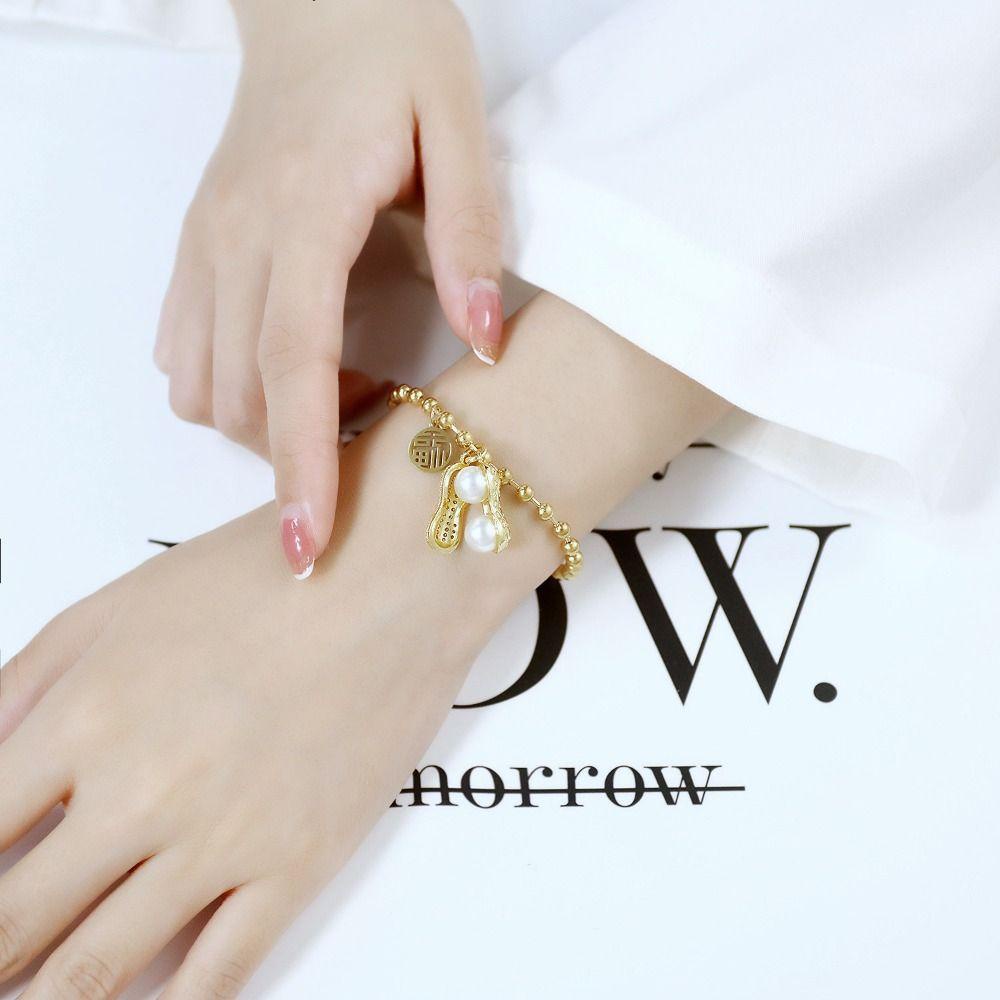 Mxbeauty Gelang Wanita Peri Vintage Keberuntungan Liontin Kacang Indah Temperamen Gaya Korea Gelang
