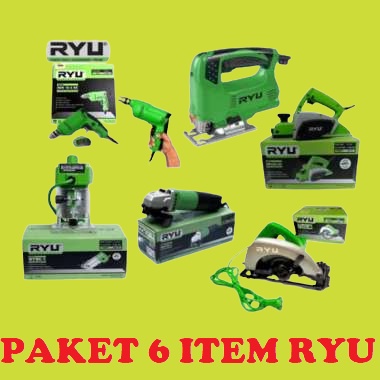 Ryu Paket 6 Item Power Tools-Mesin Bor+Mesin Serut Kayu+Mesin Router/profil+mesin gerinda+mesin jigsaw RYU PAKET TUKANG KAYU LENGKAP MURAH