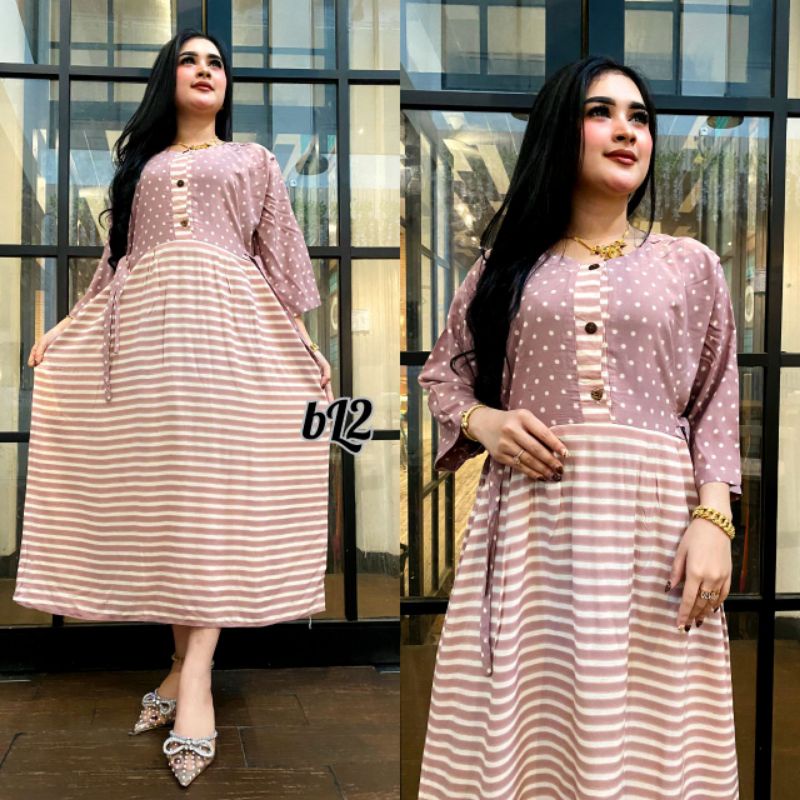 DRESS JUMBO KANCING DEPAN LD 120 TERBARU LENGAN 3/4 BAHAN TEBAL DAN ADEM