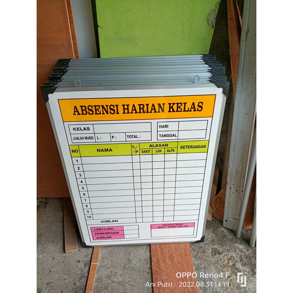 

Promo papan Absensi Harian Kelas ukuran 60 x 80 cm. papan absen multiplek alumunium. Ready Stock Best seller