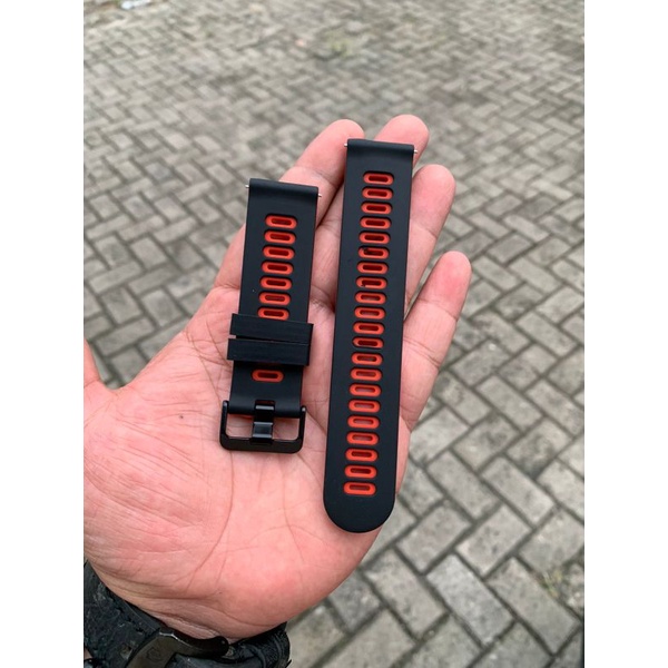 Strap Tali Jam Tangan Silicon smartwatch Hitam merah size 22MM