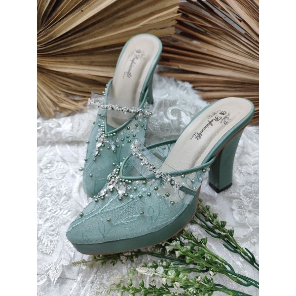 sepatu wanita azwa sage green 10cm tahu