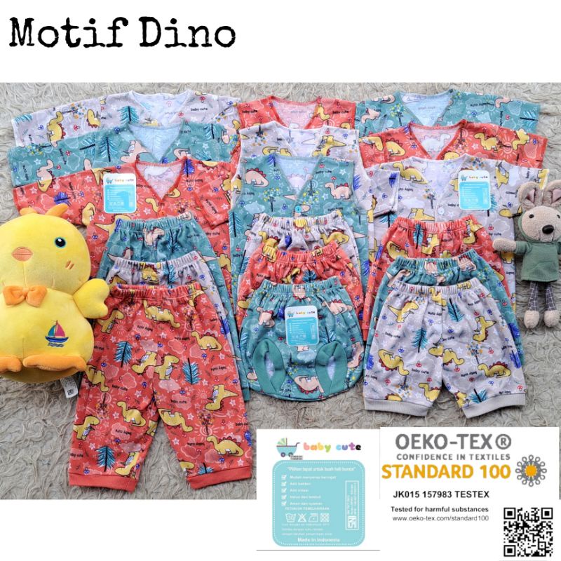 24pcs Paket Lahiran Perlengkapan Baju celana bayi kado Newborn,3-6 dan 6-12 bulan  Motif Dino netral topi singlet sarung tangan bayi SNI Promo 9.9