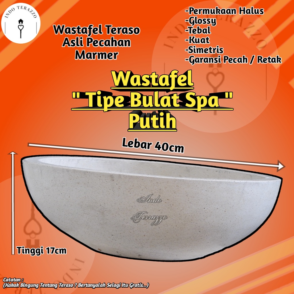 INDO TERRAZZO WASTAFEL CUCI TANGAN KERAMIK UNIK TERASO MARMER TIPE BULAT SPA D40 T17