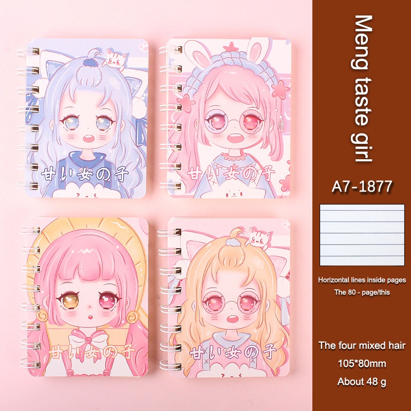 A7  Rollover Coil Buku Notebook Mini Kartun Lucu Mini Notebook Diary Portable Notebook Journal Alat Tulis-Le-Gadis👧