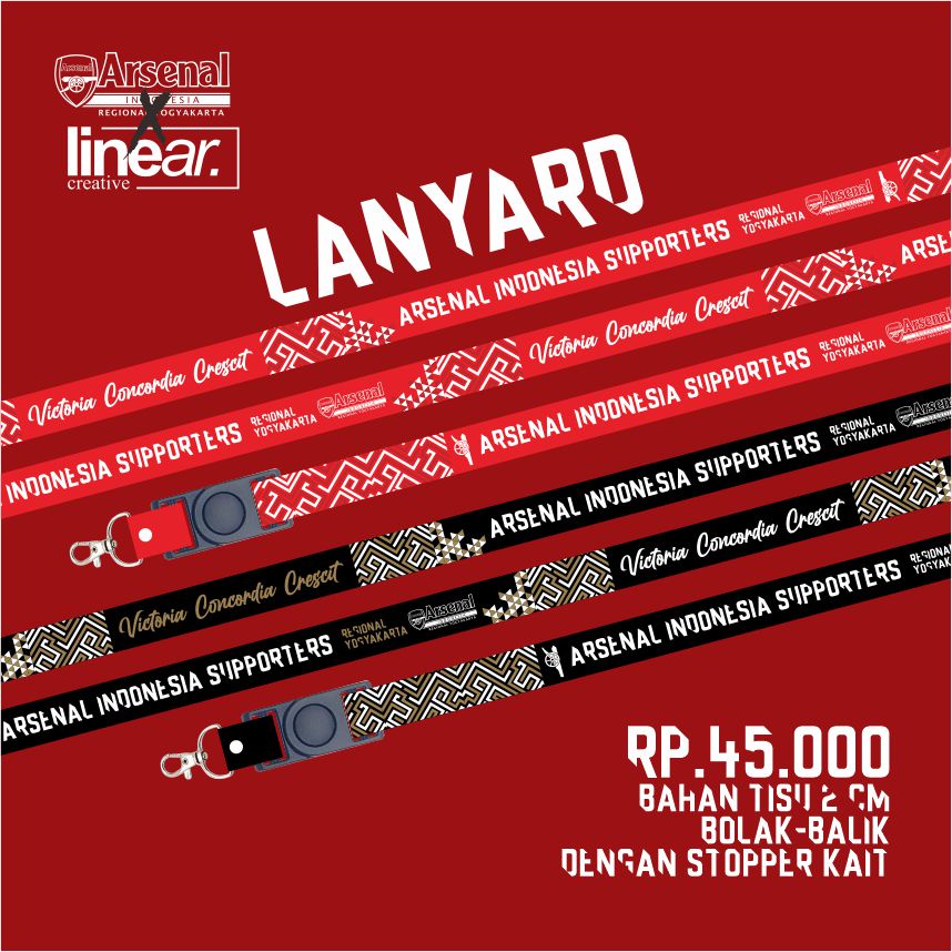 

LANYARD AIS JOGJA | ARSENAL | BAHAN TISU | 2 CM | 2 MUKA | KAIT STOPPER