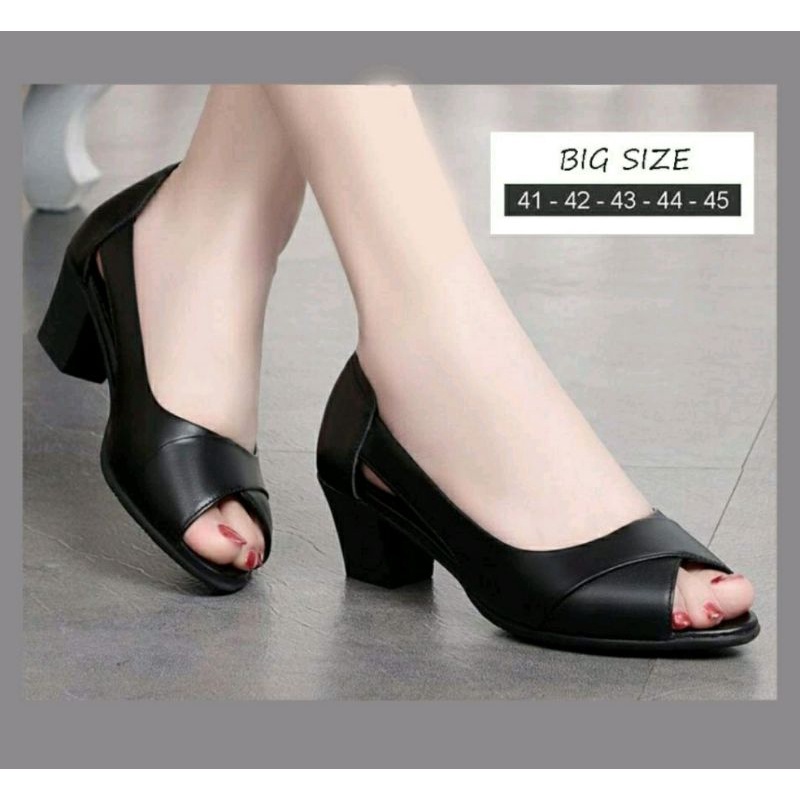 Sepatu Kerja Wanita Qeis.115 Black OVERSIZE JUMBO 40-45 Heels Kantoran Pesta Cantik KULIT