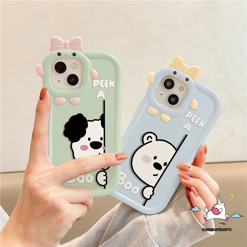 Casing Samsung A04s A12 A04E A14 A23 A04 A03 A13 A53 A52 A50 A22 A71 A50s A32 A02s A21s A03s A73 A51 A52s A30s A11 A33 A31 Kartun 3D Busur Mosnter Lensa Beruang Lucu Puppy Soft Cover