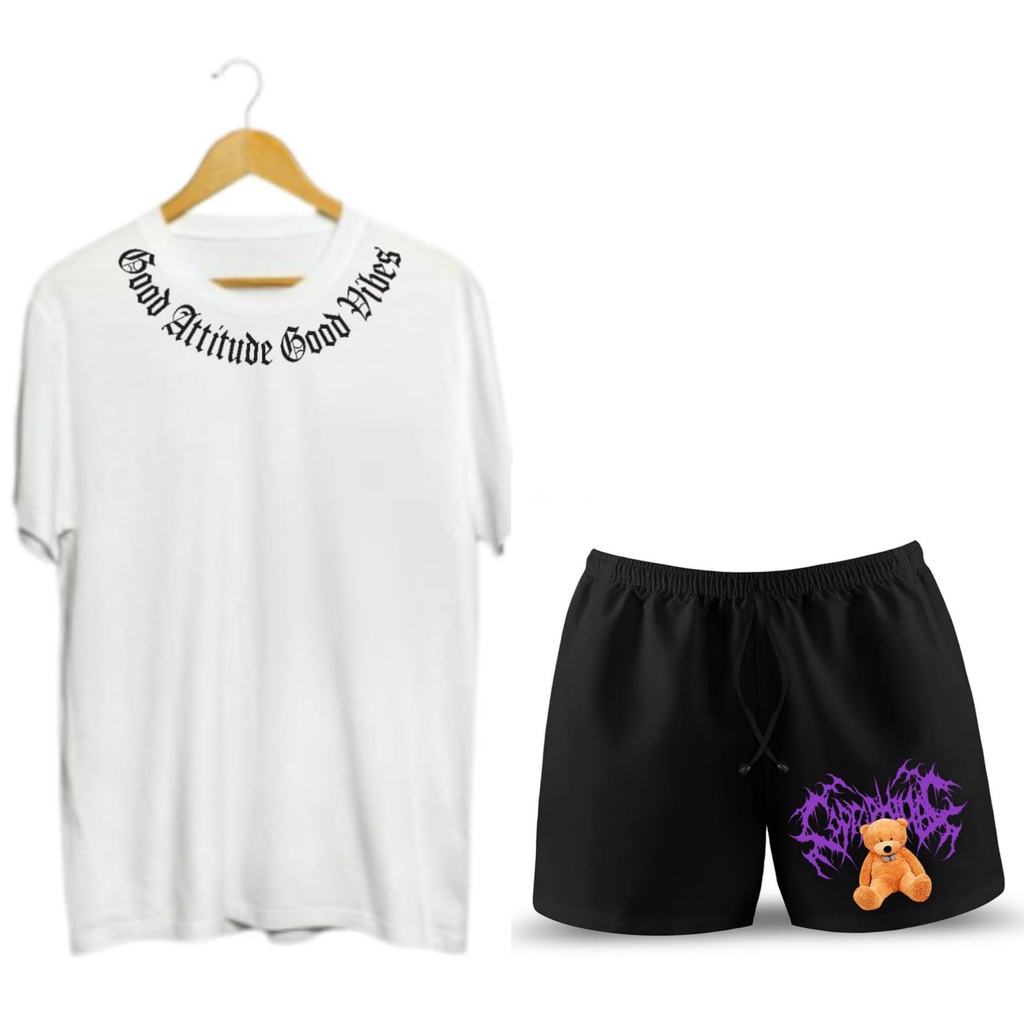 SETELAN DISTRO KAOS DAN BOXER TERBARU BAHAN TEBAL ORYGINALKAOS GOOD ATTITUD GOOD VIBES-GA PUTIH BEAR 1