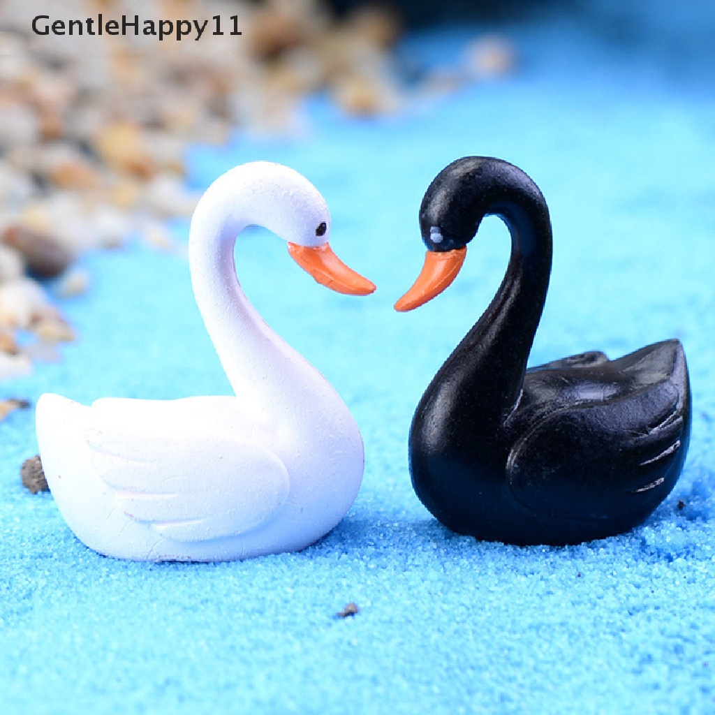 Gentlehappy Putih/Hitam Mini Swan Ornamen Taman Miniatur Patung Tanaman Pot Peri Dekorasi Taman id