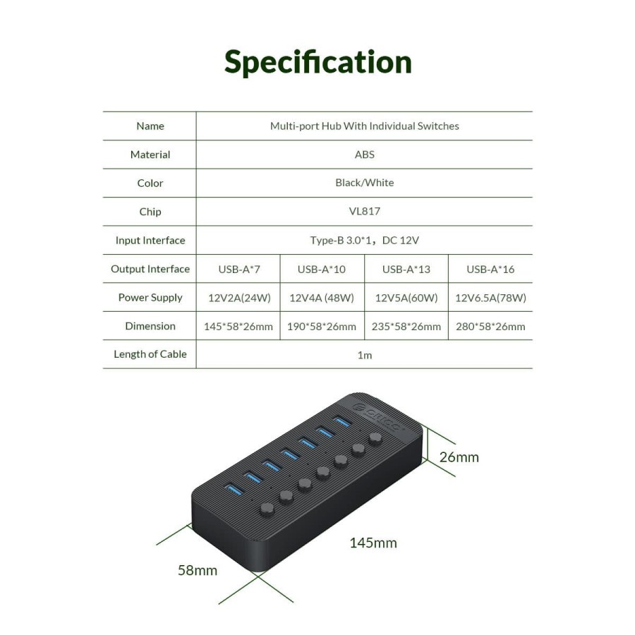 ORICO CT2U3-16AB 16 Port USB Hub With Individual Switches