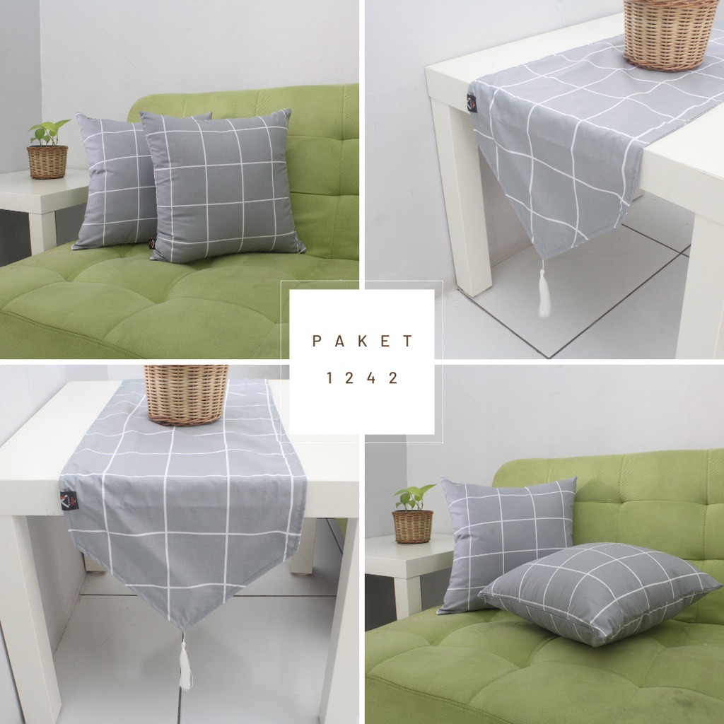 KREA Paket Sarung Bantal Motif Ukuran 40x40 4 PCS + Taplak  2 PCS - Kain Katun