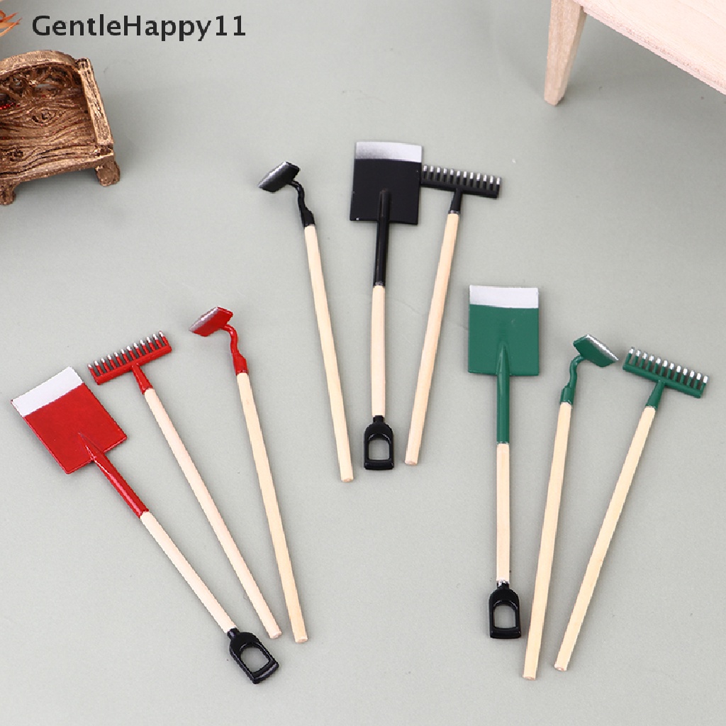 GentleHappy 3Pcs 1:12 Dollhouse Miniatures Gardening Shovel Rake Hoes Farm Tool Doll Decor id