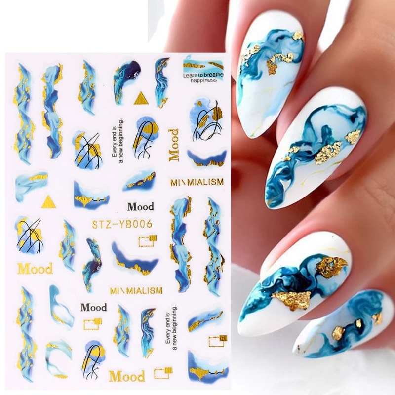 1 Lembar Stiker Kuku Motif Marmer Warna Emas Untuk Manicure