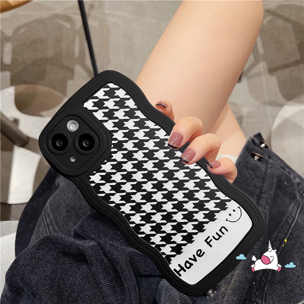 Ins Fashion Case Motif Houndstooth Mi 11T Pro Redmi Note10 10s 9s 9Pro 11Pro+8 9 11s 11 10Pro Redmi 12C A1 9T 10 9A 9C 9 10A 10C A1+POCO X3 NFC Pro M3 Lembut Bergelombang Tepi Sarung