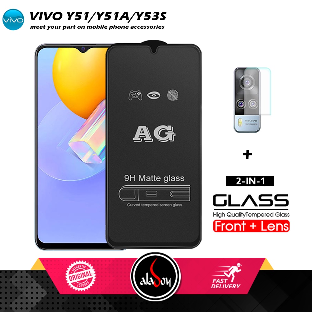 Vivo Y51/Y51A/Y53S PAKET 2IN1 Tempered Glass Matte Anti Glare Full Layar dan Tempered Glass Kamera